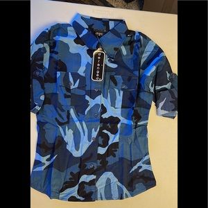 Deranged Women’s Button Up Short Sleeve Cotton Blouse Size M